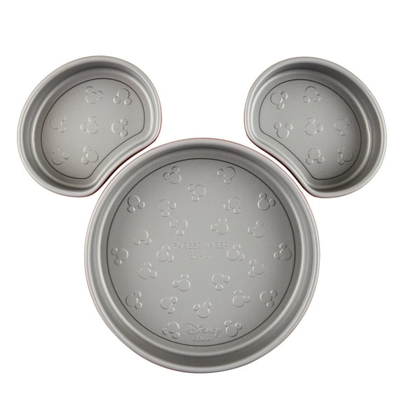 Farberware Disney Bake with Mickey Mouse 3 Pcs Nonstick Head Cake Pan Set, Dishwasher Safe and Oven Safe to 450F, Red