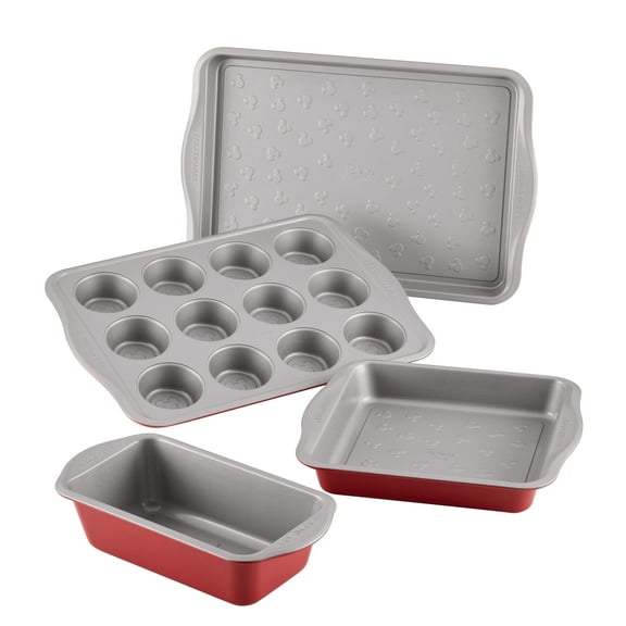 Farberware Disney Bake with Mickey Mouse 4 Pcs Nonstick Bakeware Set, Dishwasher Safe and Oven Safe to 450F, Red