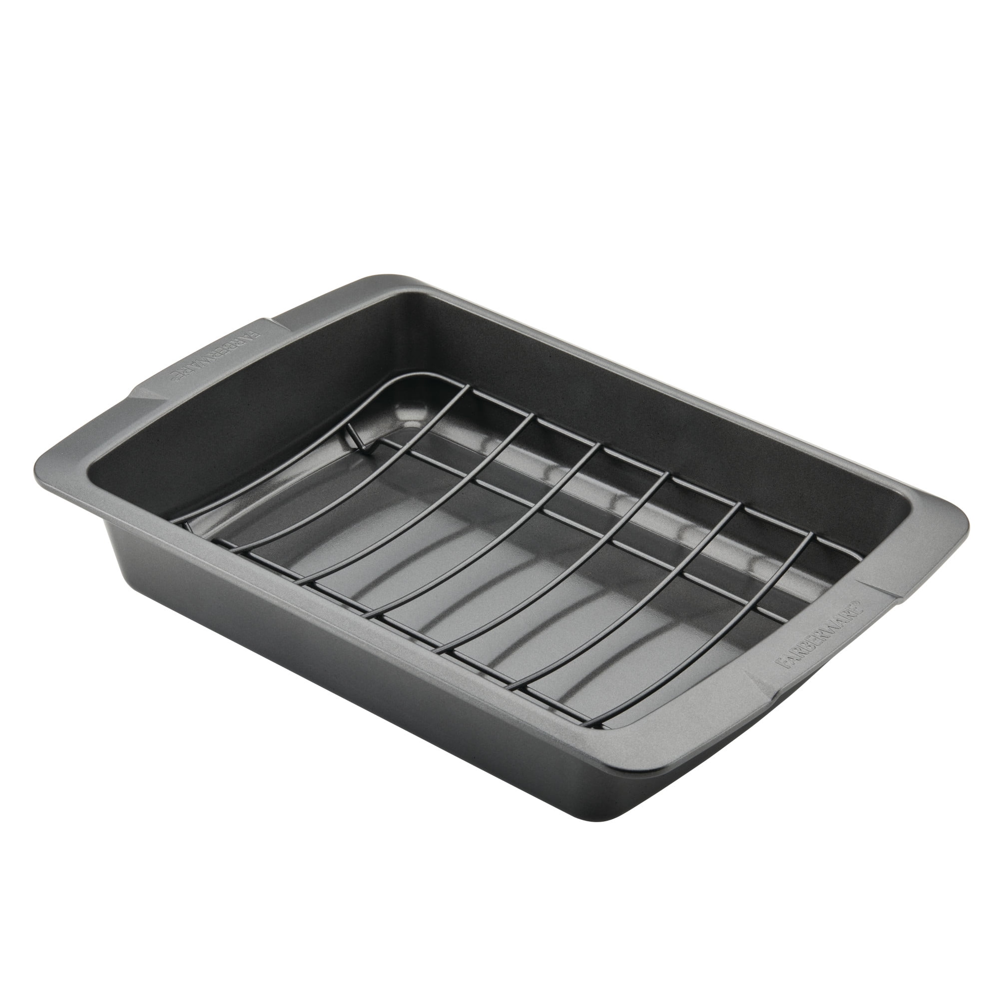 Farberware Bakeware 14.75 x 10.75 Inch Nonstick Roaster with U-Rack, Dishwasher Safe and Oven Safe to 450°F, Gray