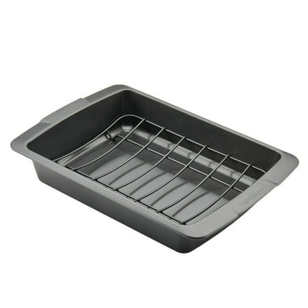 Farberware Bakeware 14.75 x 10.75 Inch Nonstick Roaster with U-Rack, Dishwasher Safe and Oven Safe to 450°F, Gray