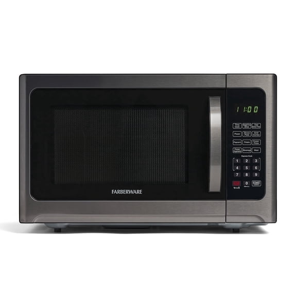 Farberware 1.2 cu ft Microwave Oven, 1000W Compact Microwave Oven with LED Display, Black/Stainless Steel