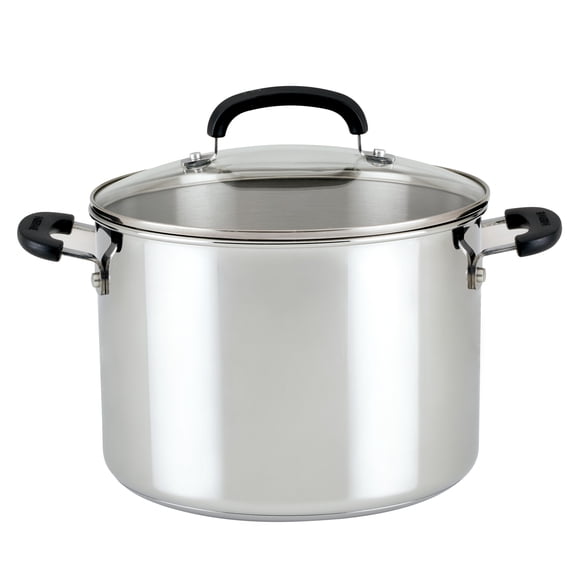 Farberware Brilliance Stockpot with Lid, 8 Quart, Induction Compatible, Dishwasher Safe, Metal Utensil Safe, Stainless Steel