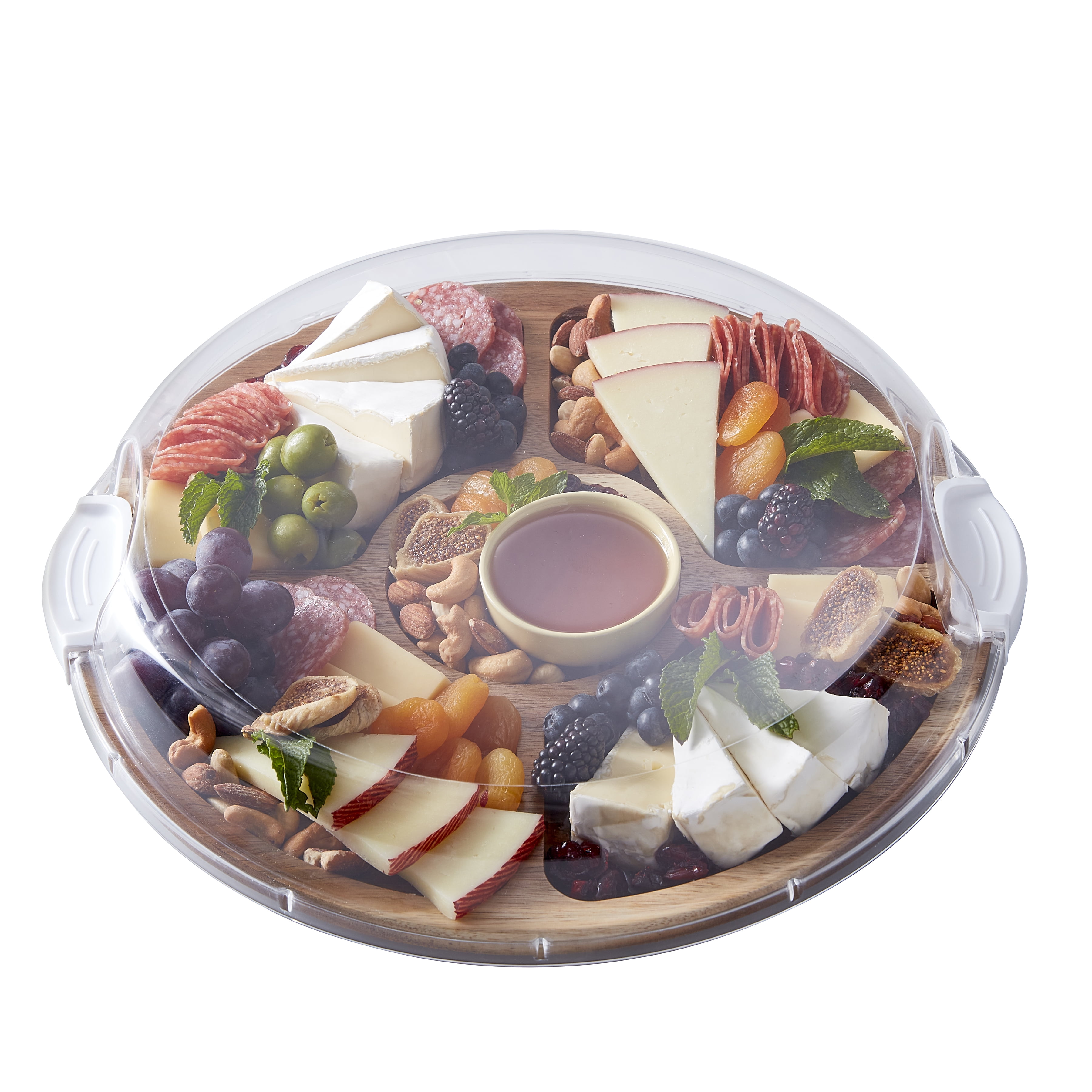 Farberware Build-A-Board 14-Inch Round Acacia Cutting Board with Lazy Susan, 5 Compartments & Locking Lid - Walmart.com