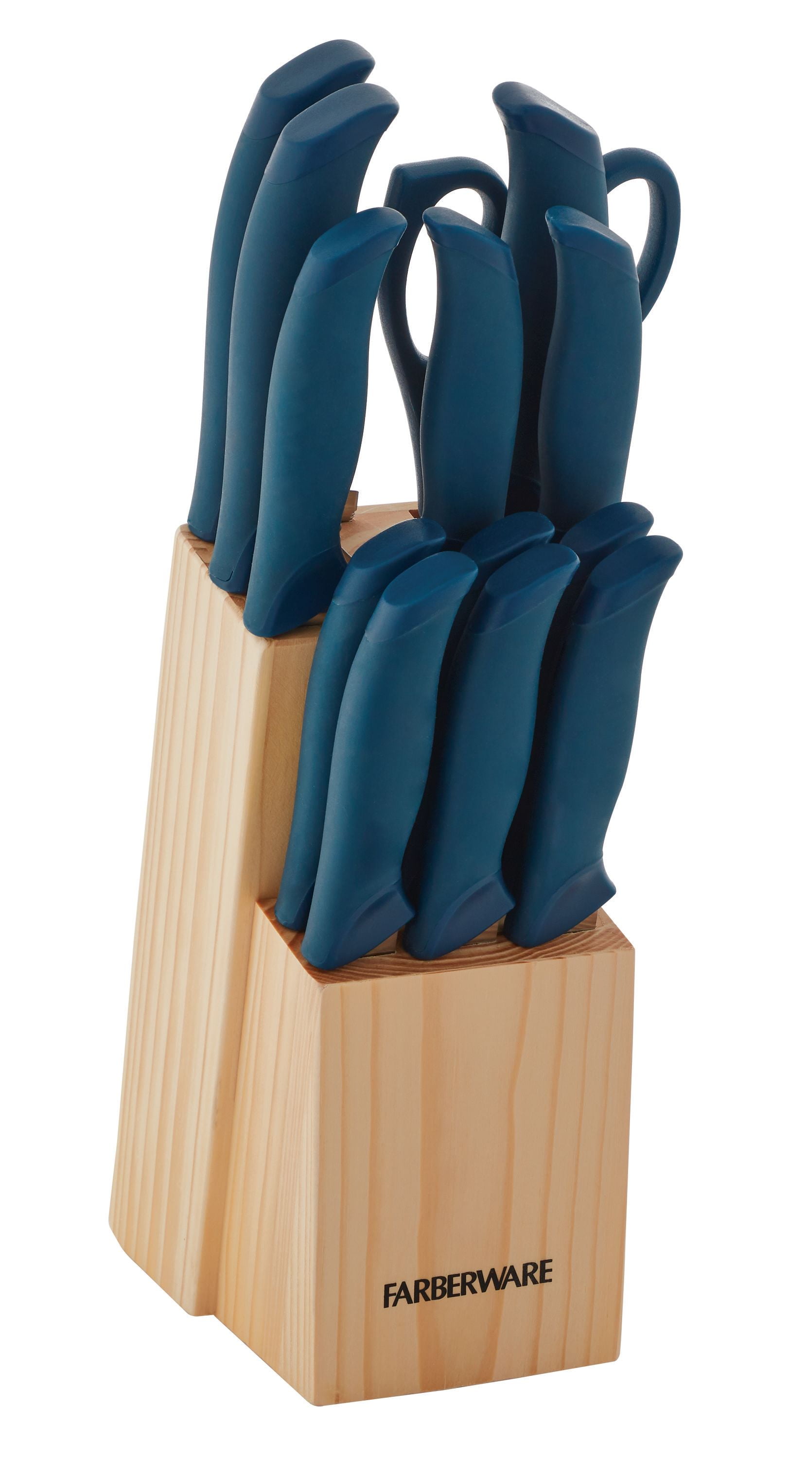 Farberware Classic 14piece Soft Grips Cutlery set Pinewood Block
