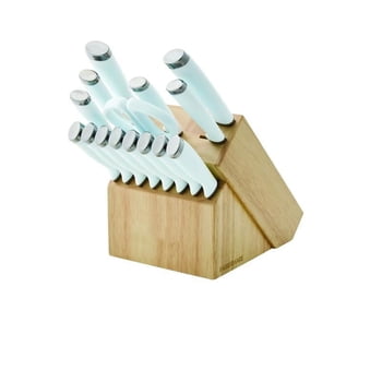 Farberware Classic 16-Piece Natural Knife Block Set with Kitchen Shears, Ice Blue