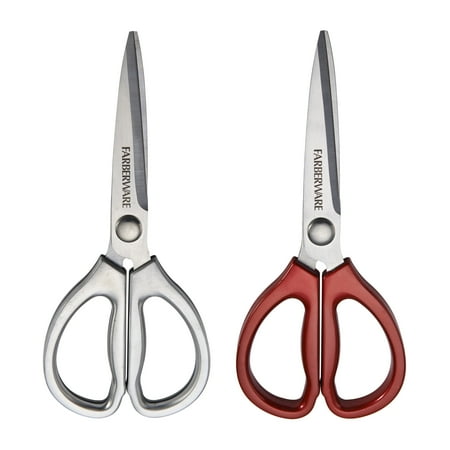 Farberware Classic 2 Piece Stainless Steel Kitchen Shear Scissor Set with Metallic Stainless Steel and Red Handles