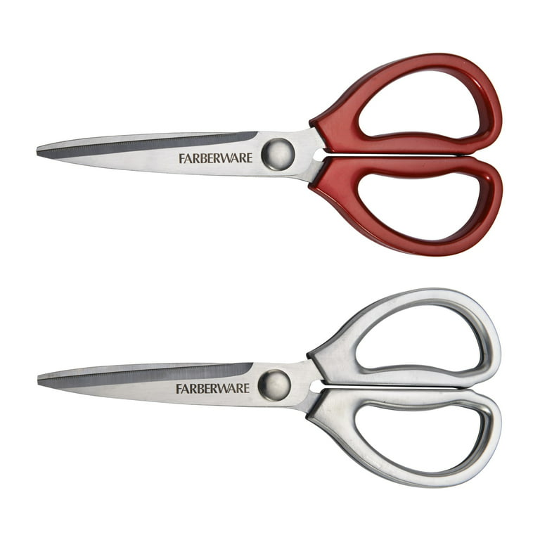 Farberware Classic 2 Piece Stainless Steel Kitchen Shear Scissor Set with  Metallic Stainless Steel and Red Handles 