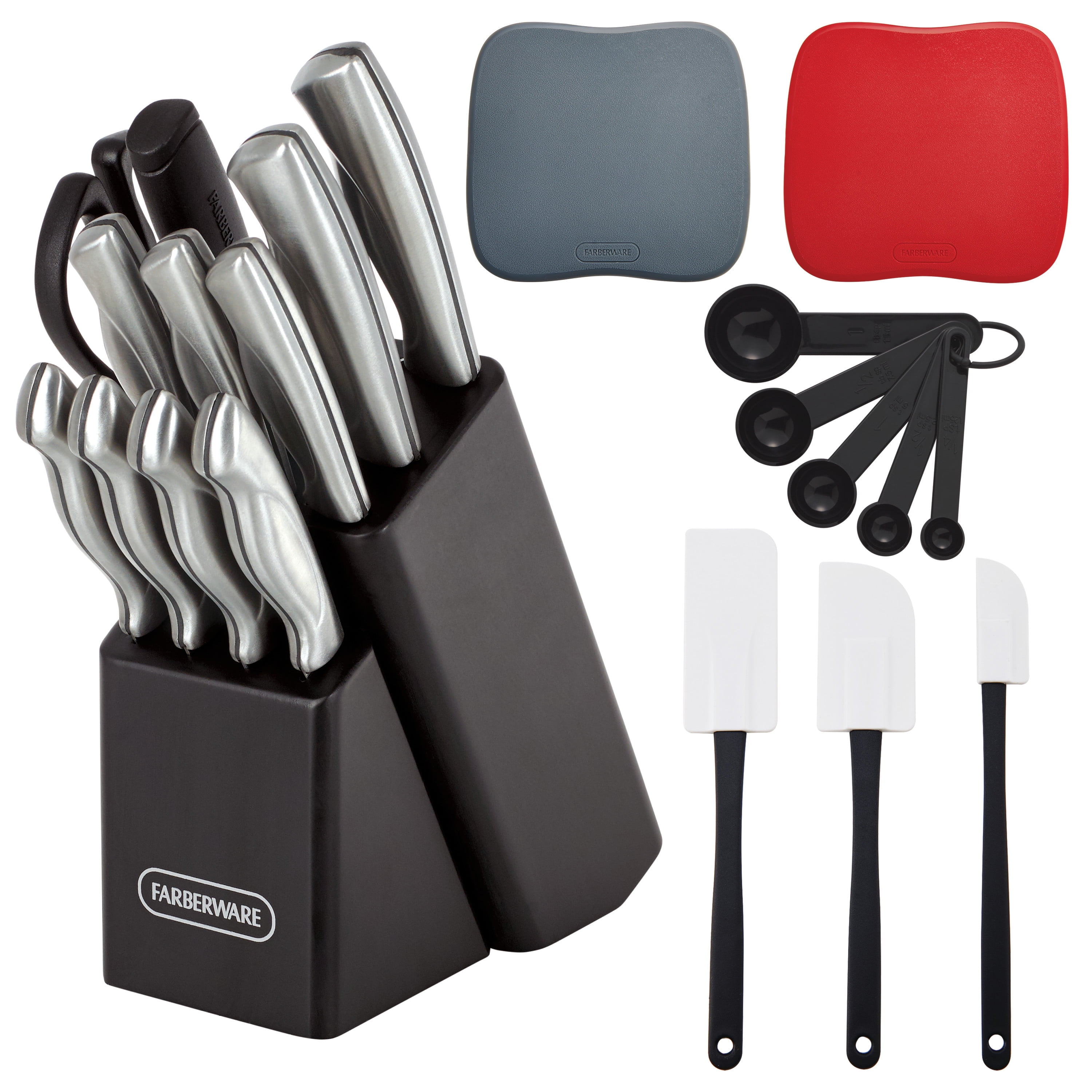 Walmart discounts of Free Shipping! Farberware 22-Piece Stamped Stainless Steel Knife and Utensil Set with Hardwood Block