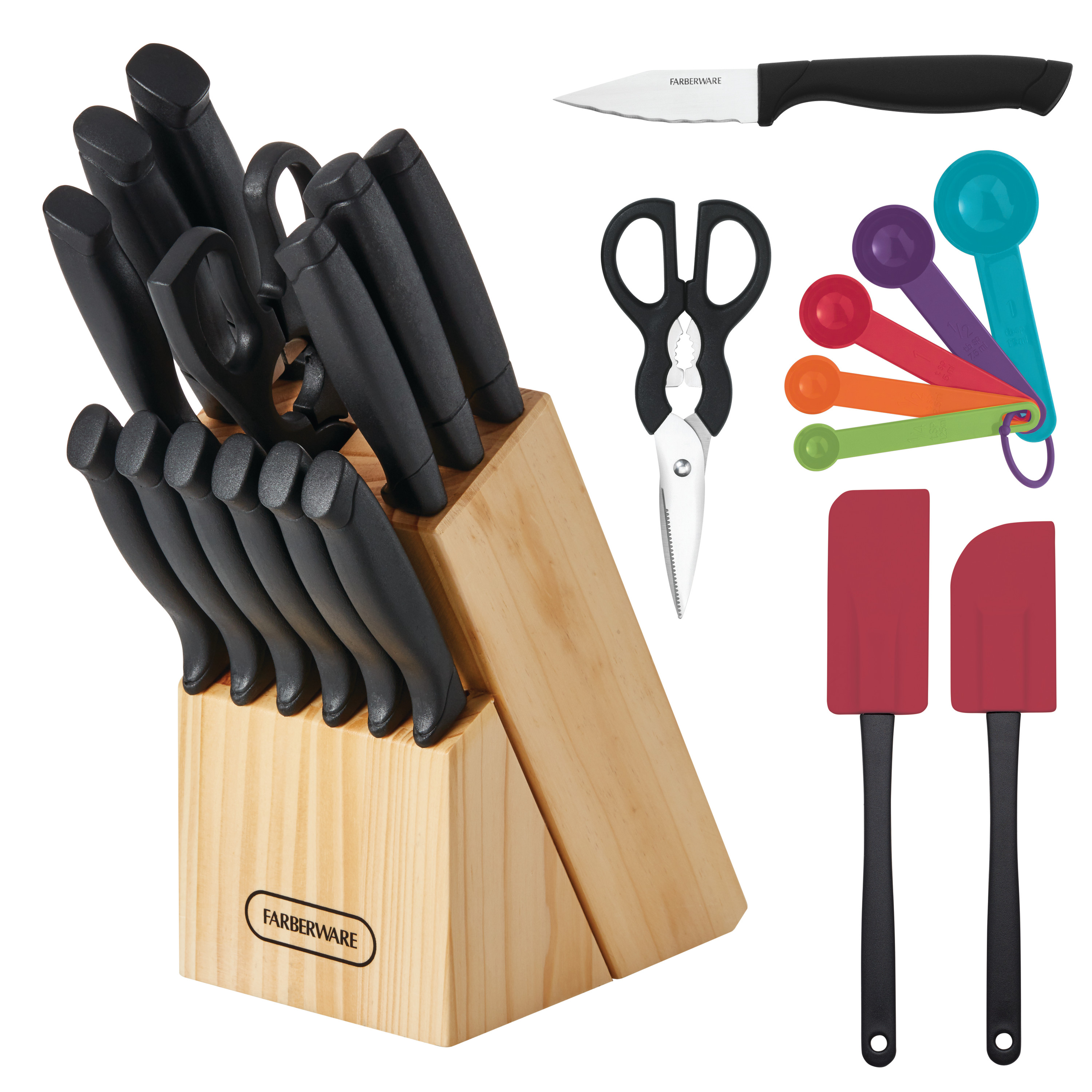 Farberware Classic 23 Piece Never Needs Sharpening Dishwasher Safe Stainless Steel Cutlery and Utensil Set in Black - image 1 of 23