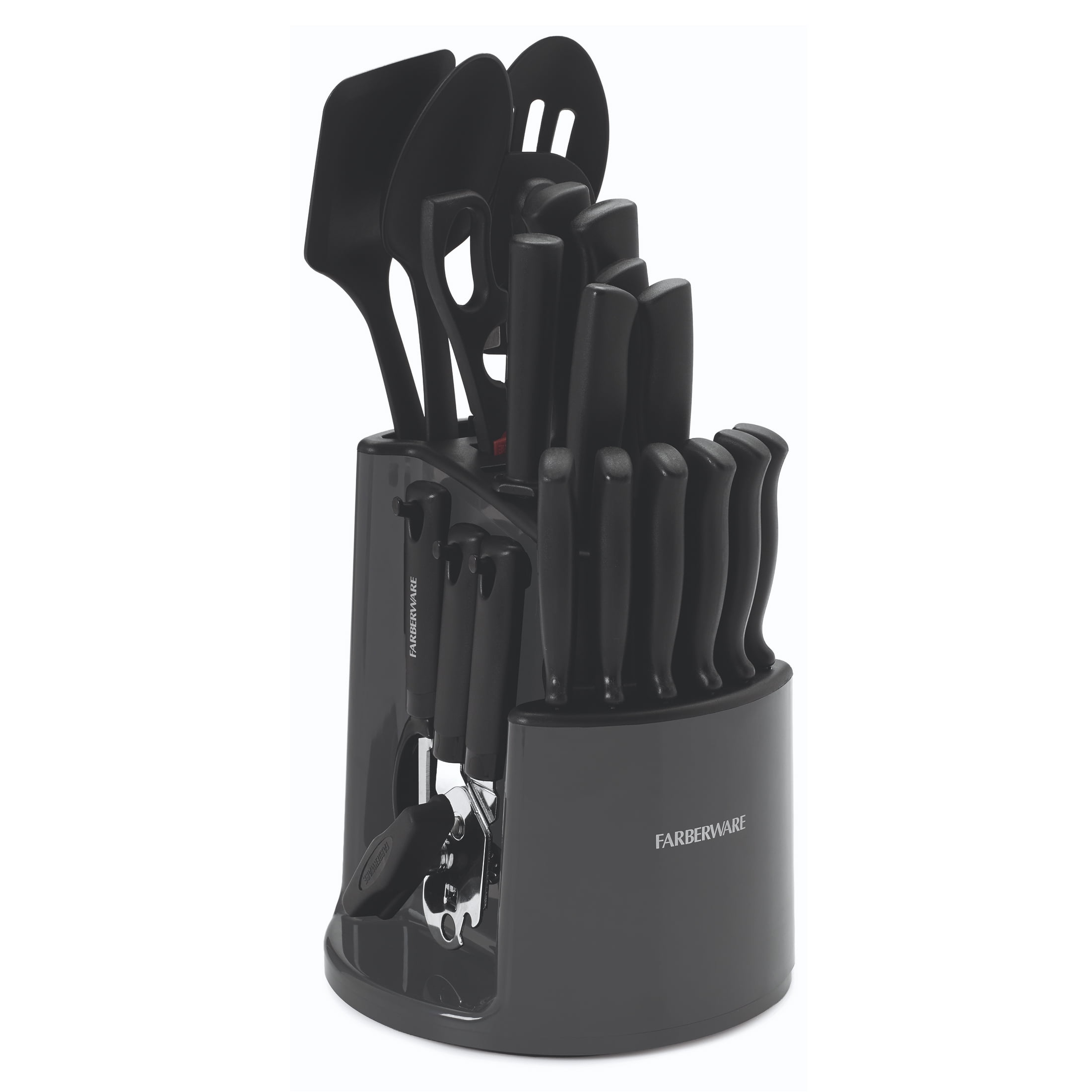 Farberware Classic 30-Piece Spin-N-Store Rotating Carousel Stainless Steel Knife Set & Tool Set Gray
