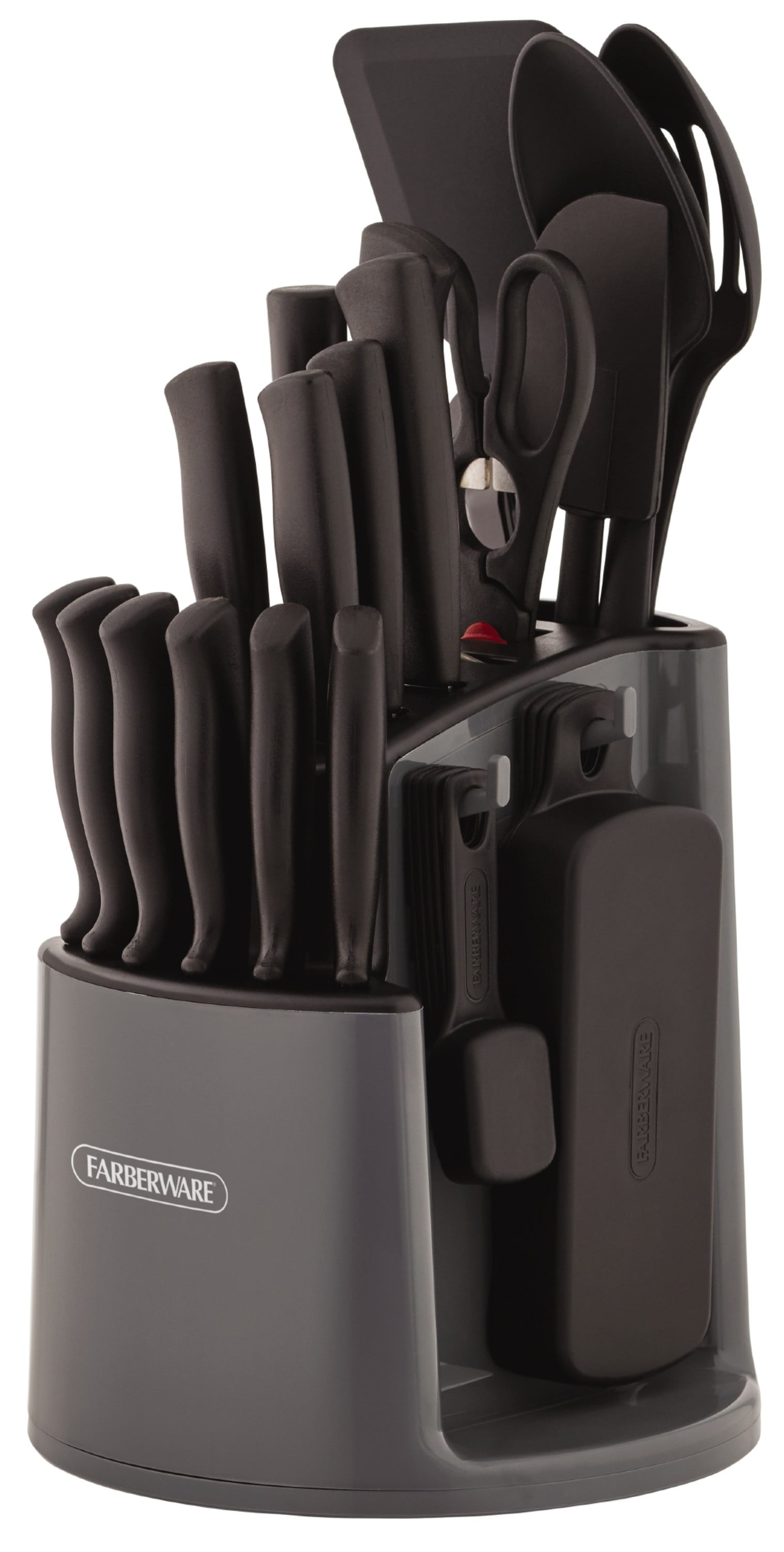 Farberware Classic 30-Piece Spin-N-Store Rotating Carousel Stainless Steel Knife Set & Tool Set Gray