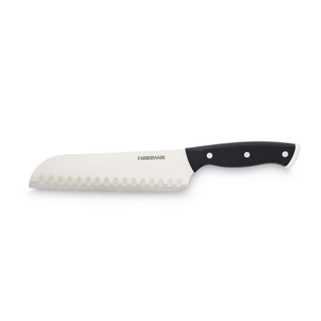 Farberware Classic 7-inch Triple Riveted Santoku Knife with Endcap and Black Handle