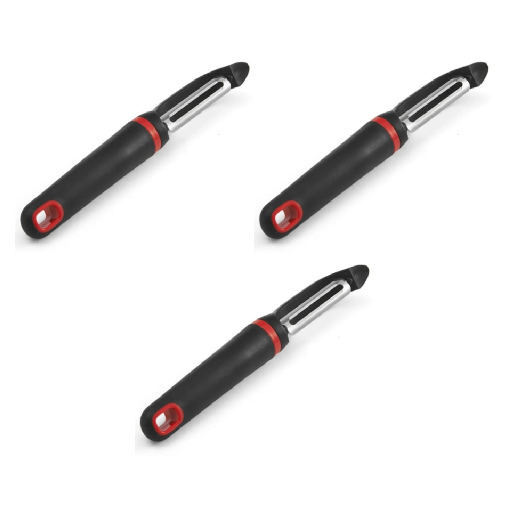 Farberware 1.6 in x 7.65 in Soft Grip Ceramic Blade Peeler Black with Red  Accents 