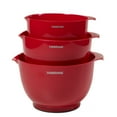 Farberware Professional Set of 3 Nesting Plastic Mixing Bowl Set, Red