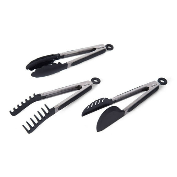 Farberware Classic Set of 3 Stainless Steel Nylon Tipped Tongs Black