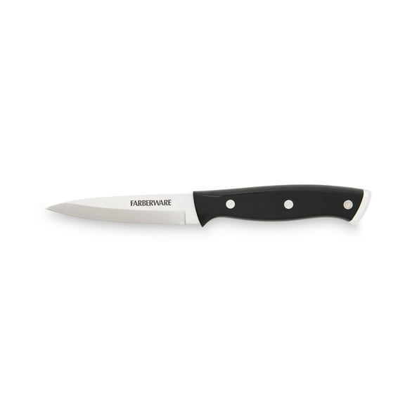 Farberware Classic Stainless Steel 3.5-inch Triple Riveted Paring Knife with Endcap and Black Handle
