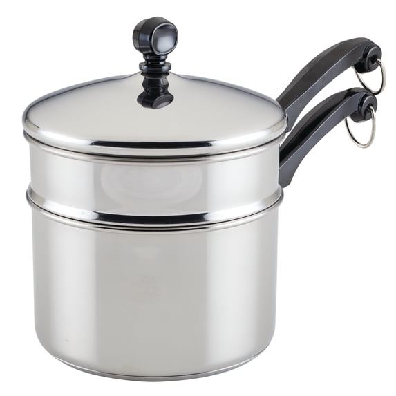 Farberware Classic Series 2 Quart Stainless Steel Double Boiler and Saucepan with Lid, Induction Compatible, Metal Utensil and Dishwasher Safe, Stainless Steel