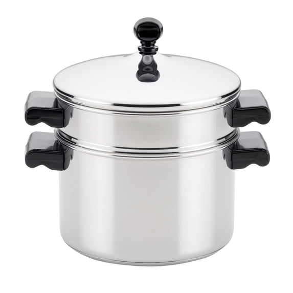 Farberware Classic Series 3 Quart Stainless Steel Stack, Aluminum Base, Lifetime Silver 'N' Steam Sauce Pot and Steamer Set