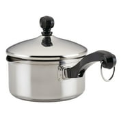 Farberware Classic Series 1 Quart Stainless Steel Straining Sauce Pan with Lid, Induction Compatible, Metal Utensil and Dishwasher Safe, Stainless Steel