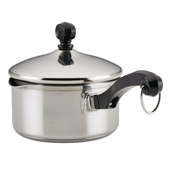 Farberware Classic Series 1 Quart Stainless Steel Straining Sauce Pan with Lid, Induction Compatible, Metal Utensil and Dishwasher Safe, Stainless Steel