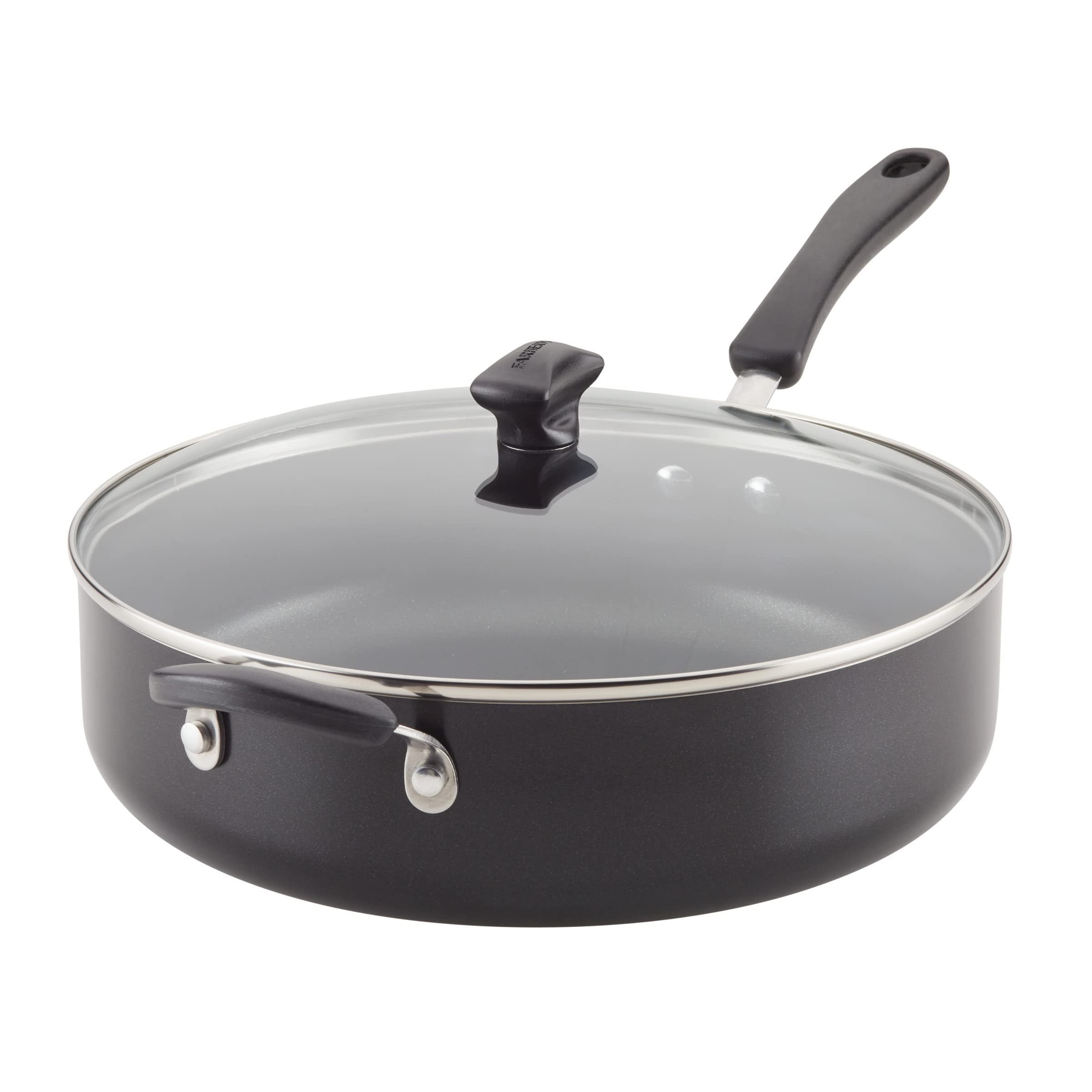 Black Aluminum Nonstick Jumbo Cooker with Lid and Helper Handle, 6 Quart