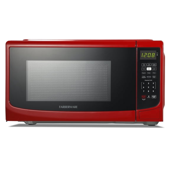 Farberware 0.7 cu ft Microwave Oven, 700W Countertop Microwave Oven with LED display, Red
