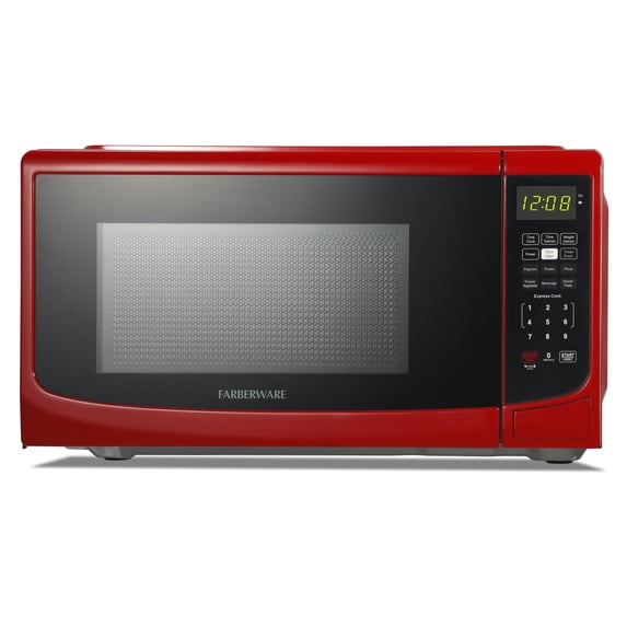 Farberware 0.7 cu ft Microwave Oven, 700W Countertop Microwave Oven with LED display, Red