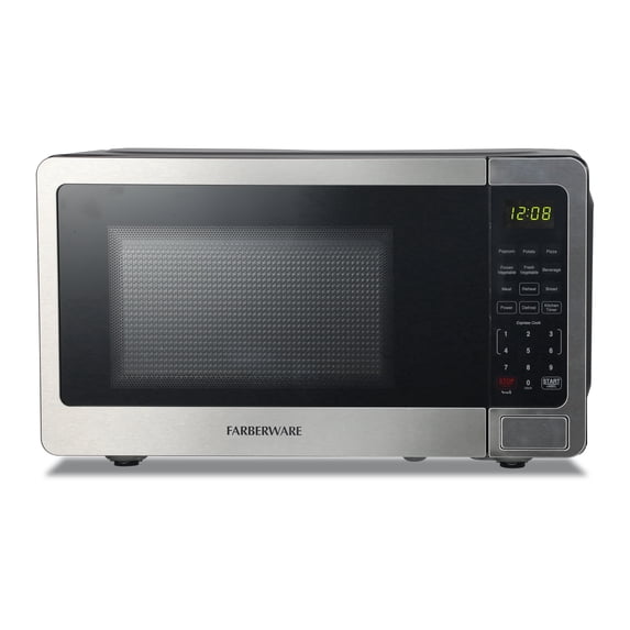 Farberware 0.7 cu ft Microwave Oven, 700W Countertop Microwave Oven with 8 Auto Cook Programs, Stainless Steel