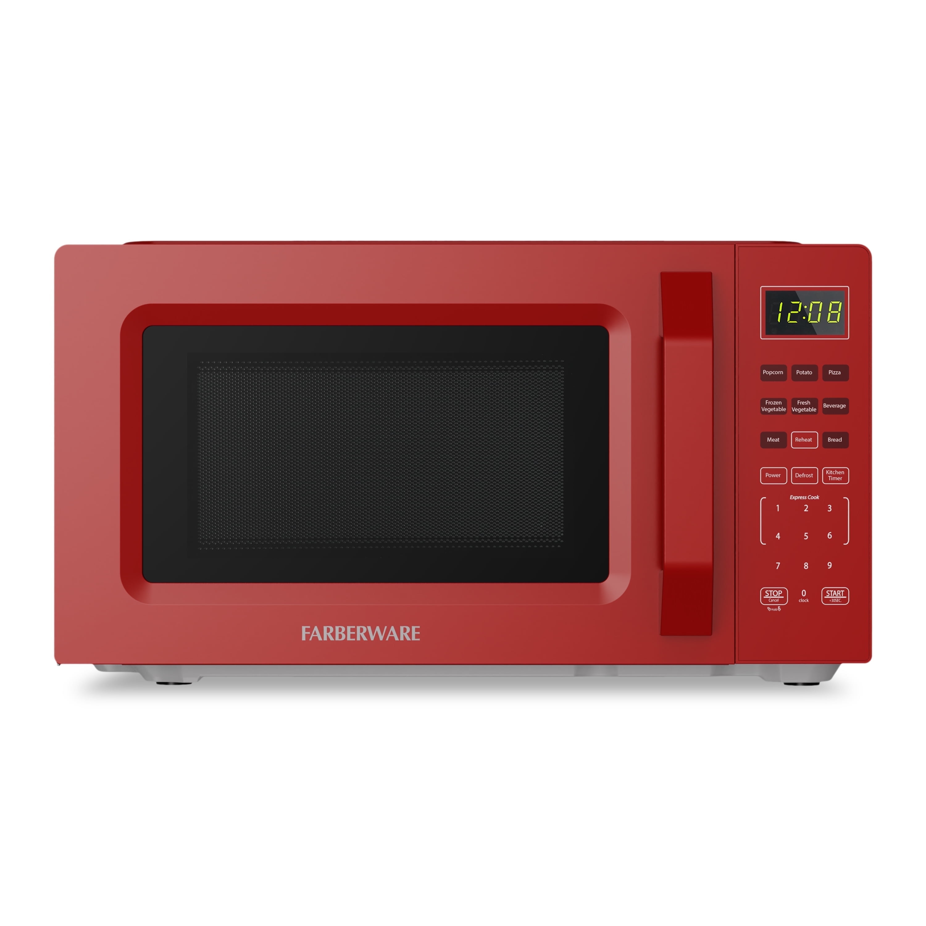 Walmart Saving of  Farberware Countertop Microwave Oven, 700W, 0.7 Cu. Ft. Capacity, Compact Design with Turntable, Digital Display & Auto-Cook Functions, Red