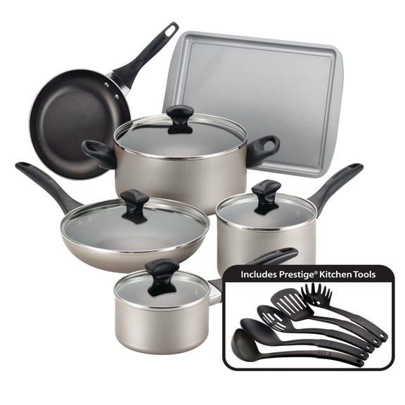 Farberware Dishwasher 15 Piece Safe Nonstick Cookware Set, Black