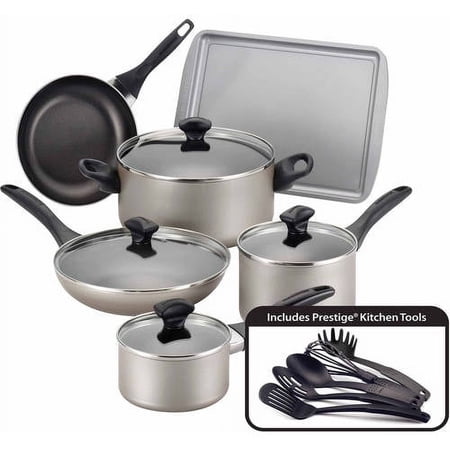 Farberware 21805 Dishwasher Safe Nonstick Cookware Pots and Pans Set, 15 Piece, Champagne