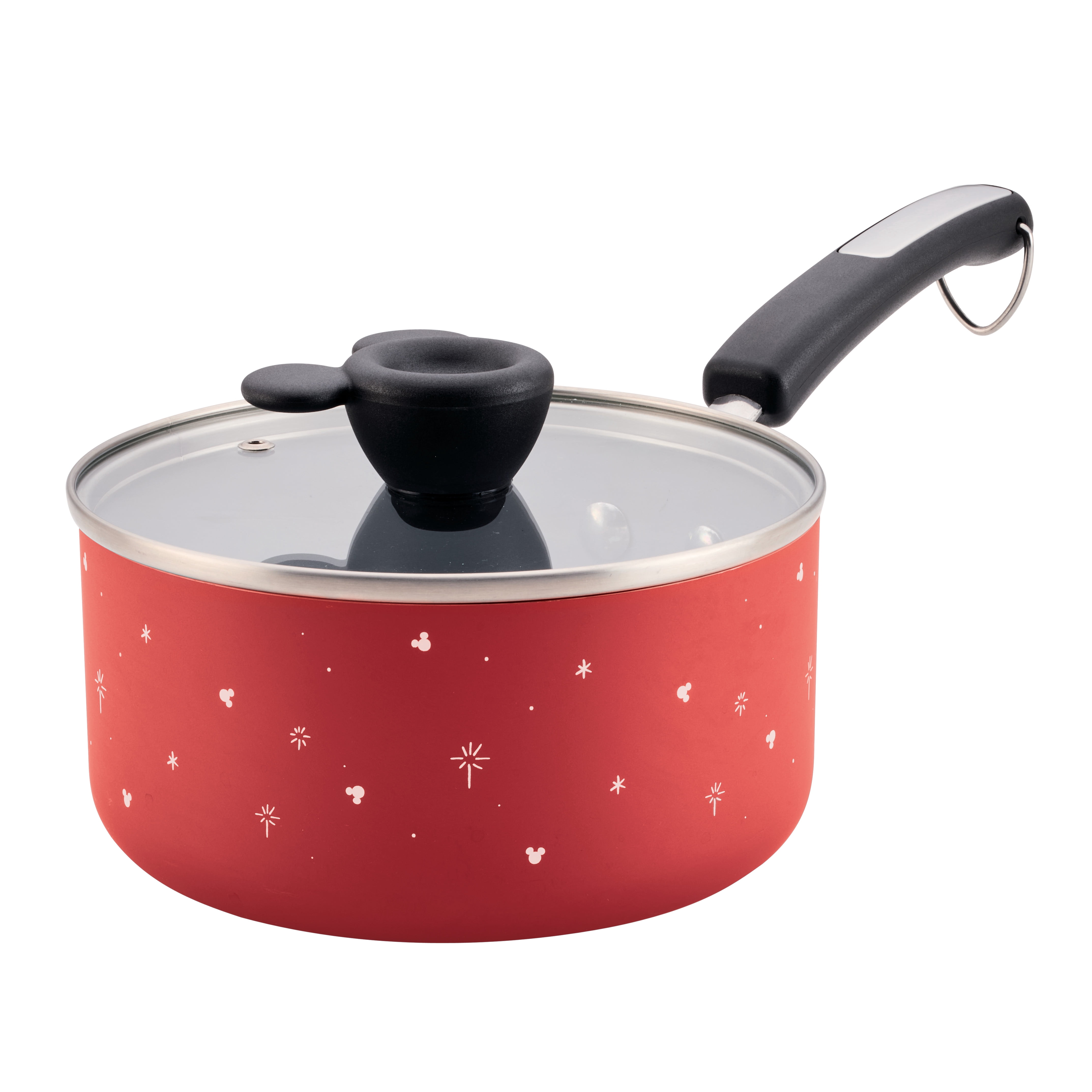 Farberware Disney Bon Voyage 2 Quart Ceramic Nonstick Saucepan with Lid, Dishwasher Safe, Red