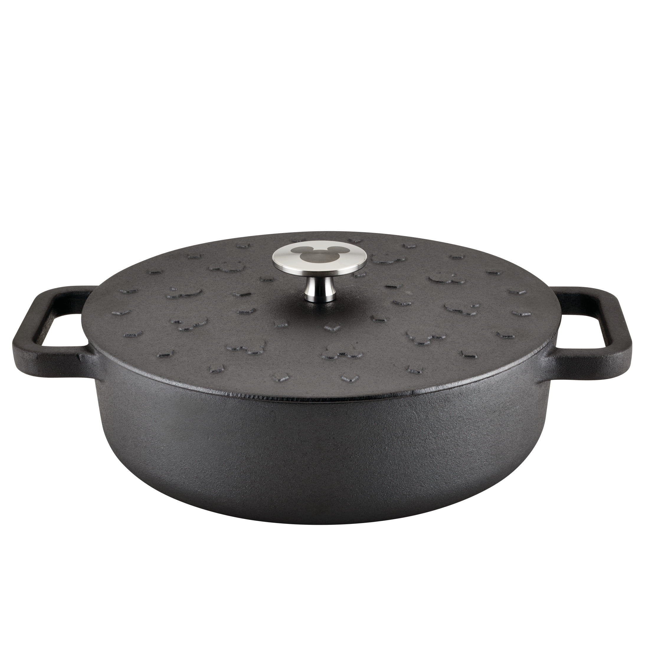 Farberware Disney Mickey Mouse Monochrome 3 Quart Cast Iron Shallow Casserole, Black