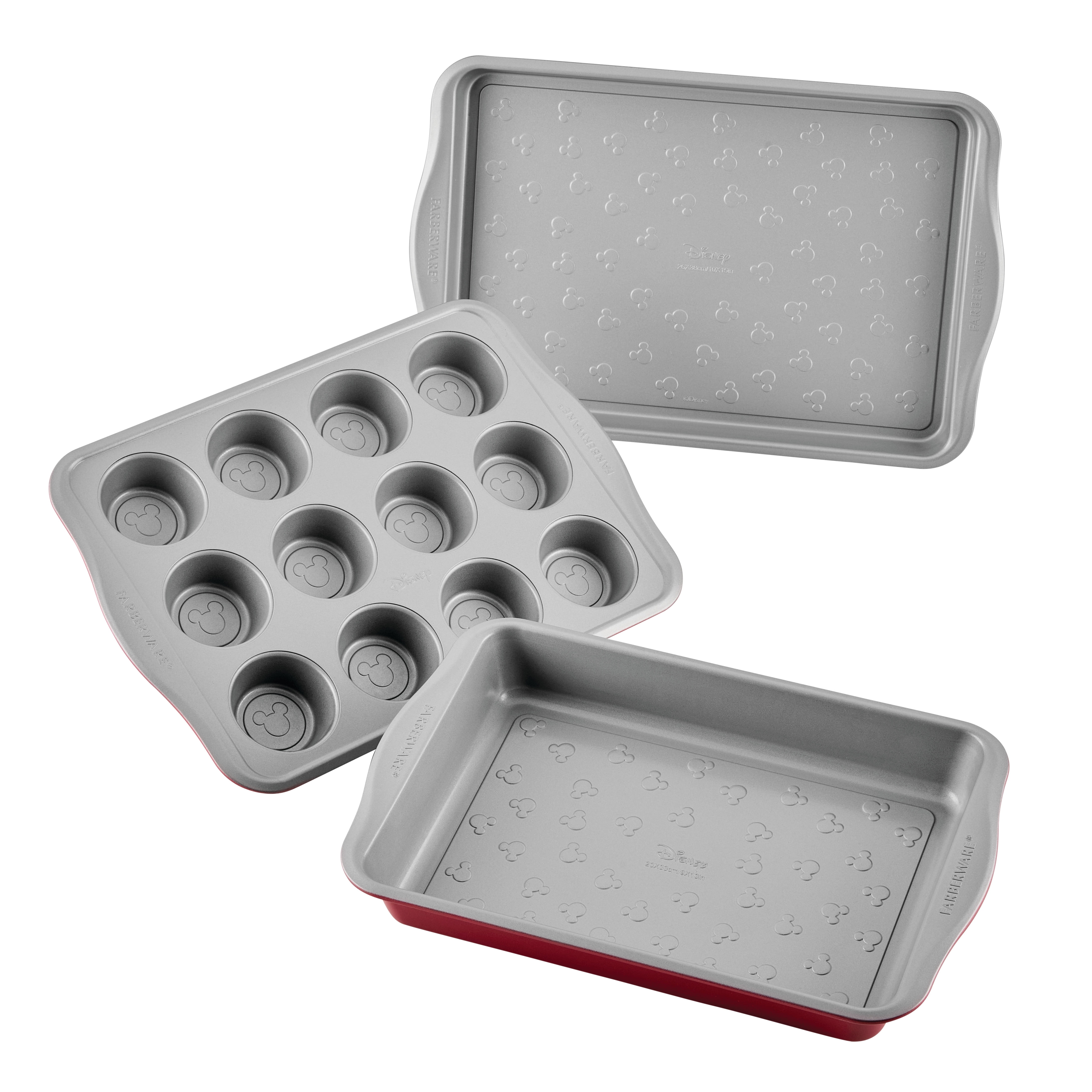 Farberware Disney Bake with Mickey Mouse 3 Piece Cake, Muffin, and Baking Sheet Pan Set, Red