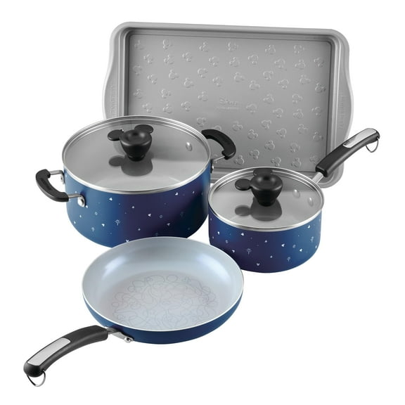 Farberware Bon Voyage Ceramic Nonstick Pots and Pans Set with Baking Sheet/Cookie Pan and Home Kitchen Tools, 8 Piece Non Stick Cookware Set - Blue