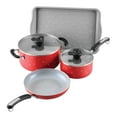 thumbnail image 1 of Farberware Ceramic Nonstick Pots and Pans Set with Baking Sheet/Cookie Pan and Disney Home Kitchen Tools, 8 Piece Non Stick Cookware Set - Red, 1 of 19