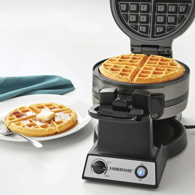 Farberware Double Flip Waffle Maker, Black with Stainless Steel, New
