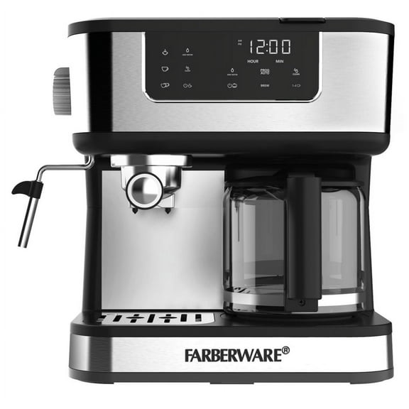 Farberware Dual Brew, 10 Cup Coffee + Espresso, Black and Stainless Finish, Touchscreen Display, New