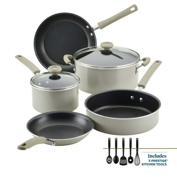 Farberware DuraStrong 12 Pcs Nonstick Cookware Set with Cooking Tools, Dishwasher Safe, Gray