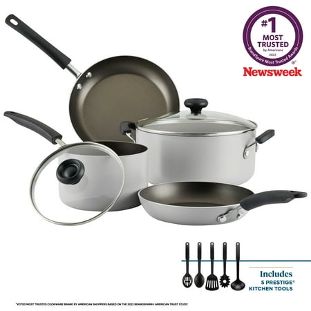 Farberware Easy Clean 11 Piece Aluminum Nonstick Cookware Pots and Pans Set, Silver