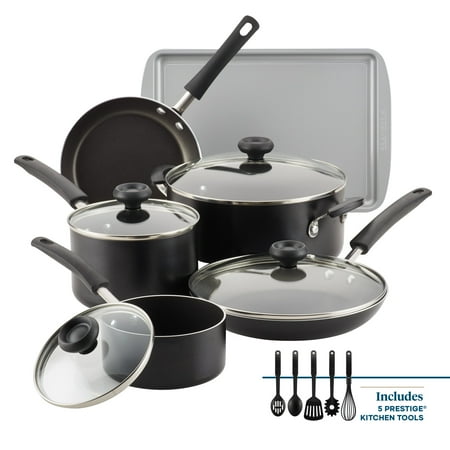 Farberware Easy Clean 15 Piece Aluminum Nonstick Pots and Pans Set, Black
