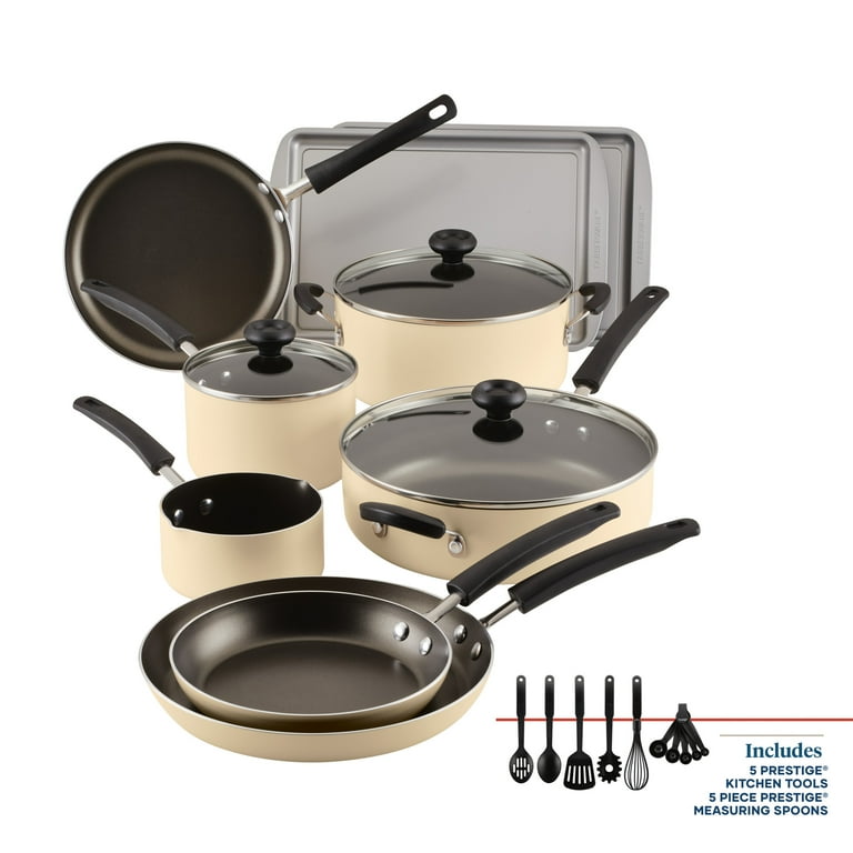 Crema Collection 15-Piece Aluminum Nonstick Cookware Set in Green Crema Collection 15-Piece Aluminum Nonstick Cookware Set in Green