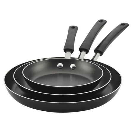 Farberware Easy Clean 3 Pcs Nonstick Frying Pans / Skillets, Dishwasher Safe, 8 Inch, 9.75 Inch, 12 Inch, Black
