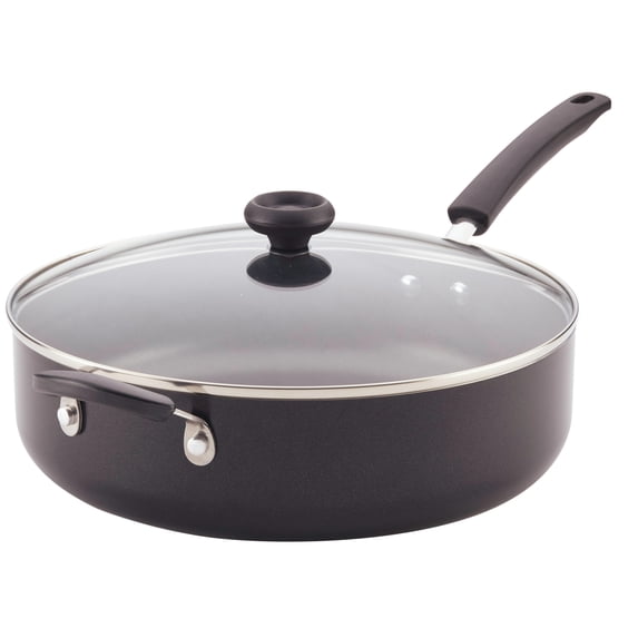 Farberware Easy Clean 6 Quart Nonstick Jumbo Cooker / Chef's Pan with Helper Handle and Glass Lid, Great for Family Meals, Dishwasher Safe, Black