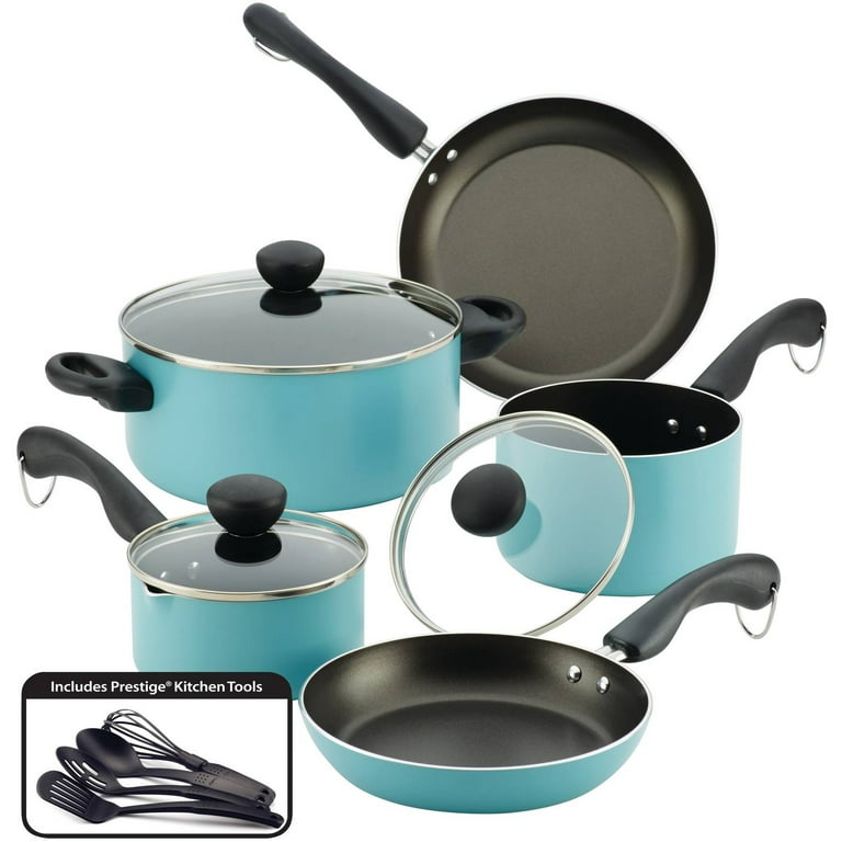 Farberware 12-Piece Easy Clean Nonstick Pots and Pans Cookware Set, Black  Blue