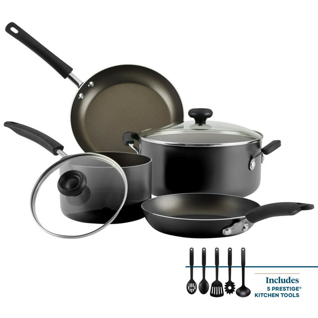 Farberware Easy Clean Aluminum Nonstick Cookware Pots and Pans Set, 11-Piece, Black