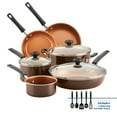 thumbnail image 1 of Farberware Easy Clean 14 Pcs Ceramic Nonstick Cookware Set with Cooking Tools, Dishwasher Safe, Brown, 1 of 10