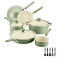 thumbnail interactive-video image 1 of Farberware Easy Clean 14 Pcs Ceramic Nonstick Cookware Set with Cooking Tools, Dishwasher Safe, Green, 1 of 17