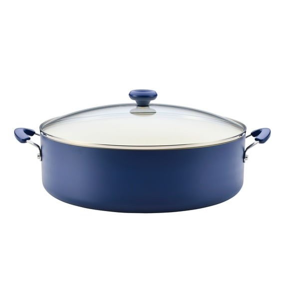Farberware Easy Clean 14 Inch Ceramic Nonstick Large Family Pan / Saute Pan with Glass Lid, 10.5 Quart Capacity, Dishwasher Safe, Blue