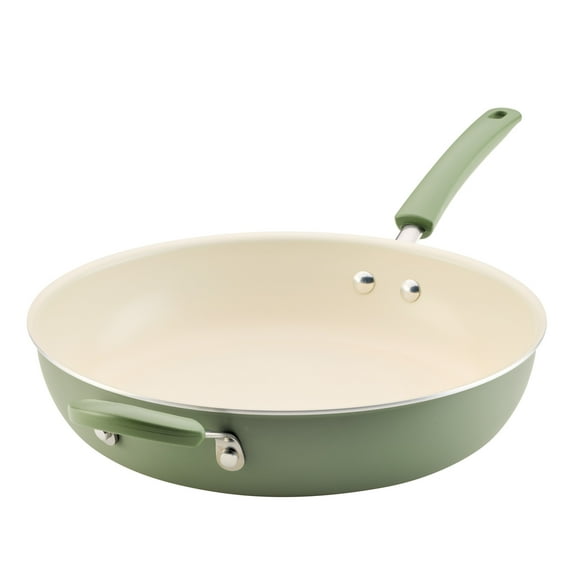 Farberware Easy Clean 12.5 Inch Ceramic Nonstick Frying Pan / Skillet with Helper Handle, Dishwasher Safe, Green